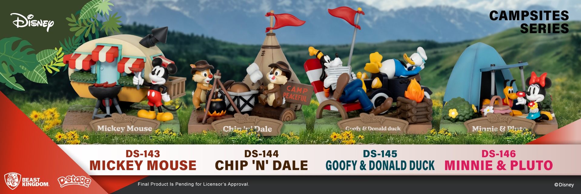 DS-143-Campsites Series-Mickey Mouse, DS-144-Campsites Series-Chip 'n' Dale, DS-145-Campsites Series-Goofy & Donald Duck, DS-146-Campsites Series-Minnie & Pluto